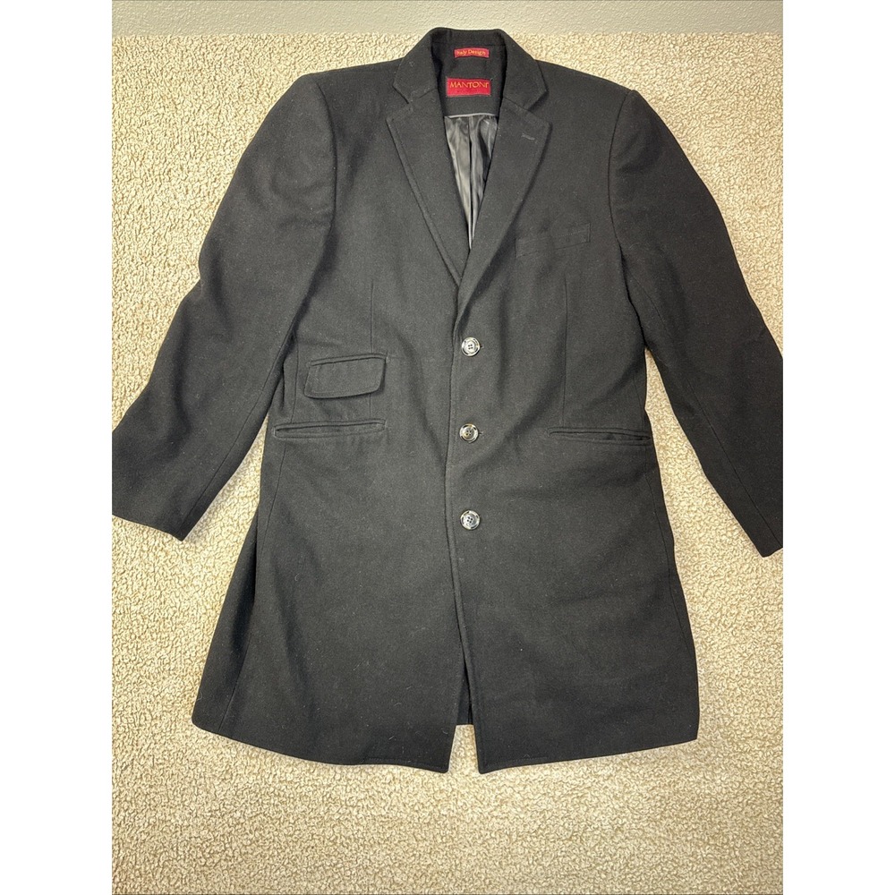Mantoni Milan Italy Men's Black Wool Blend Overcoat Topcoat Size 42